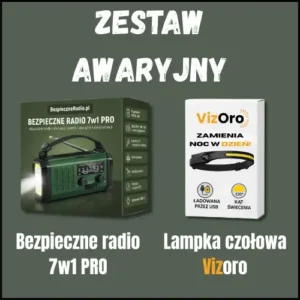 Zestaw Awaryjny: Bezpieczne Radio 7w1 PRO + Lampka czołowa Vizoro